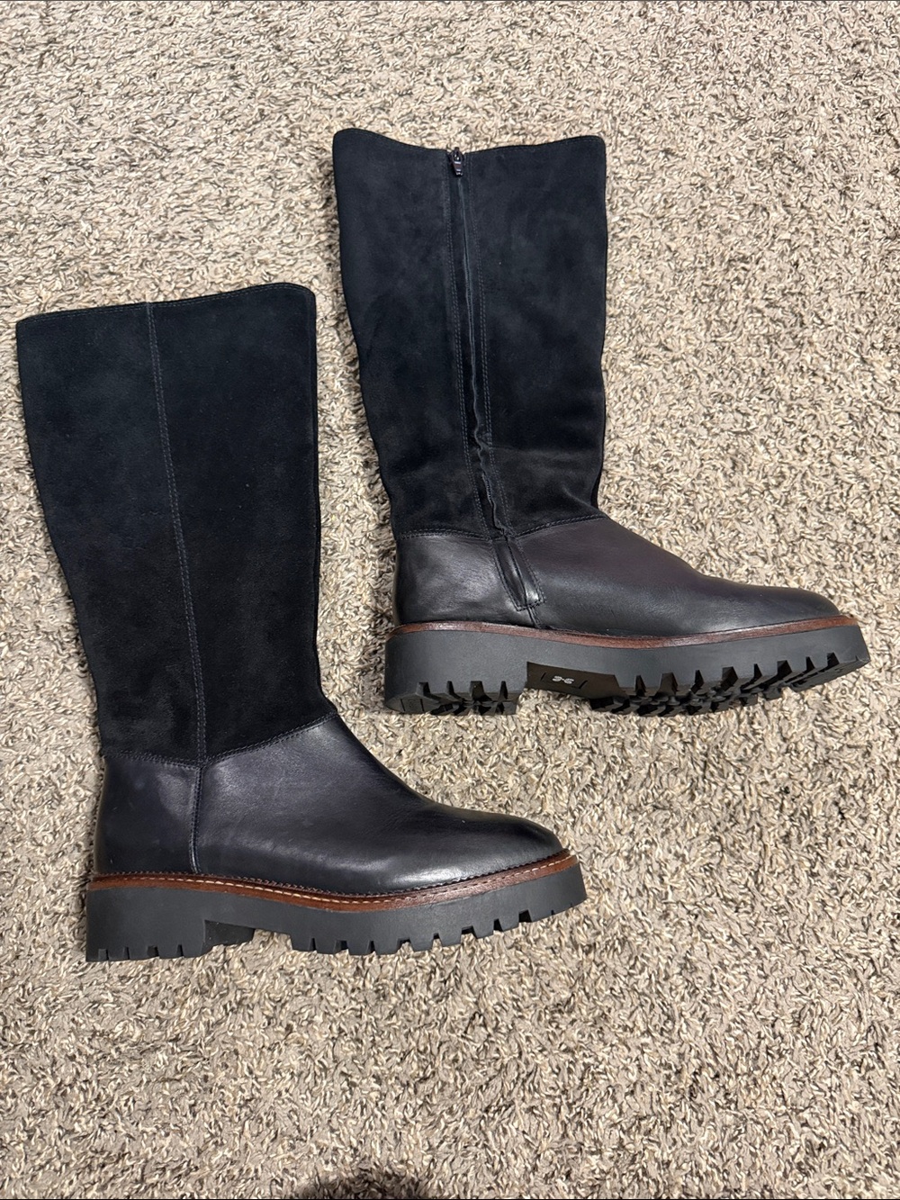 Caslon Black Mixed-Media Knee-High Lug Boots
